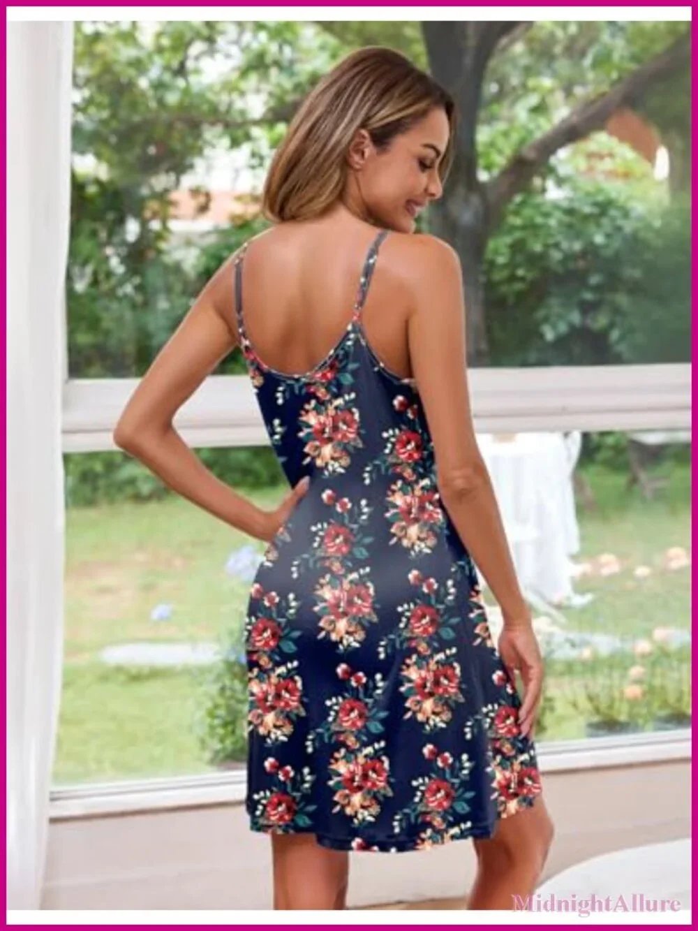 Women's Sleeveless Short Chemise Nightgown with V-Neck Adjustable Spaghetti